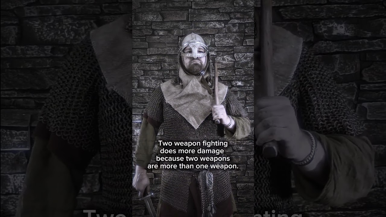 Two swords do more damage than one sword 🤔🤯 #medieval #cosplay #skyrim #loading #loadingscreen