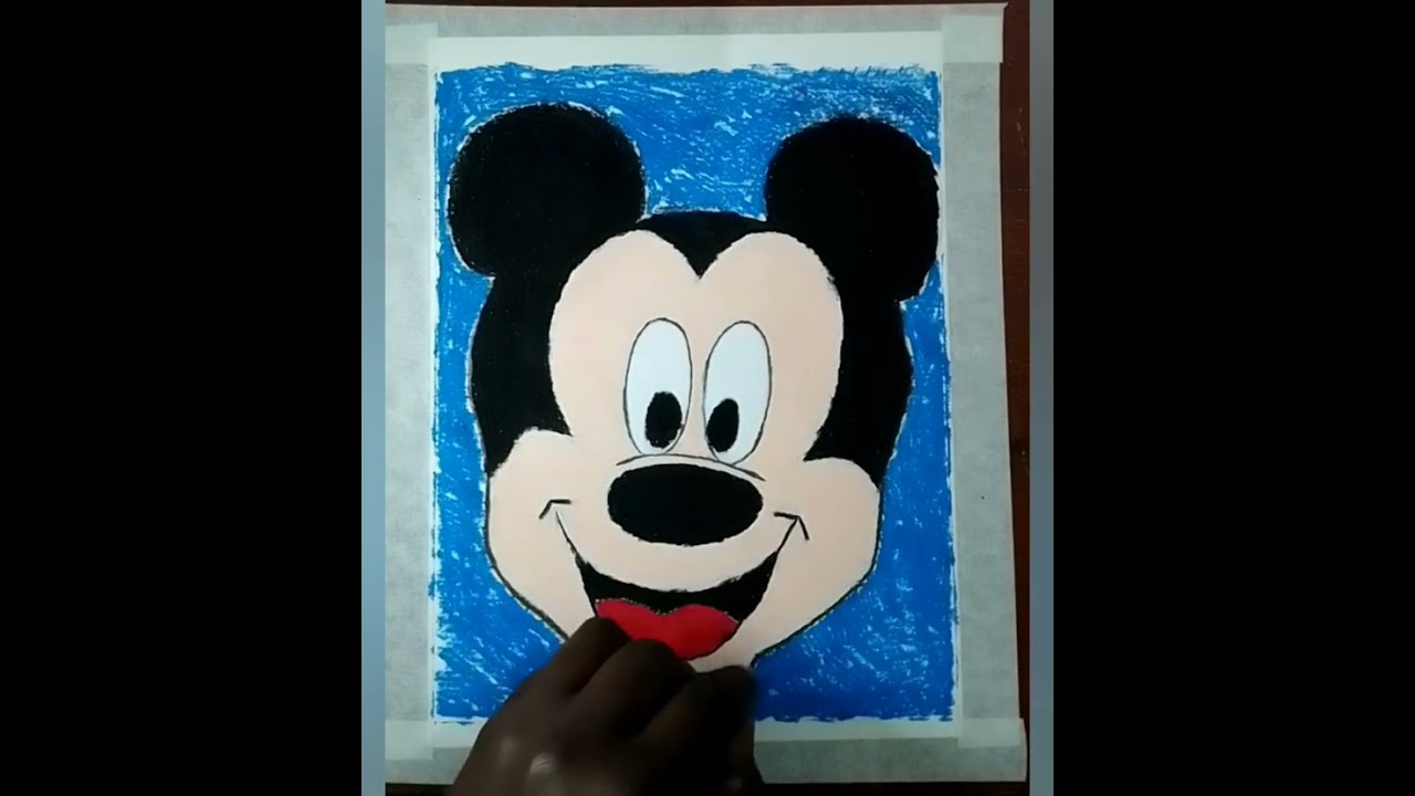 How to draw Mickey mouse face with oil pastels art for children