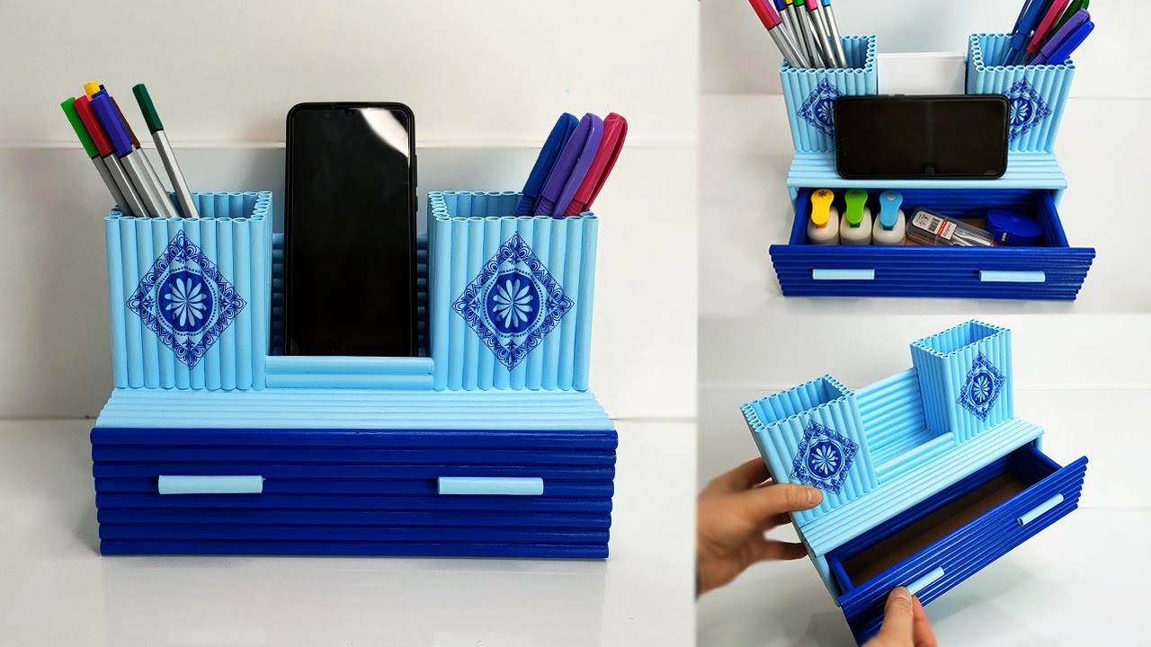 DIY - Desktop Organizer and Tablet Stand from Waste Paper, Pen Holder