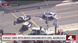 Stolen flatbed truck driver crashes into cars in Long Beach