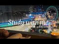 【Study with me(1hour)】夜の遊園地を眺めながら一緒に勉強しませんか🎡｜ポモドーロ法（25＋5)|TOKYO| lo-fi｜暖炉｜焚き火｜作業用｜