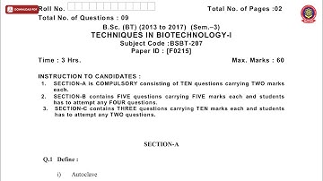 BSC BT 3RD SEM TECHNIQUES IN BIOTECHNOLOGY 1ST F DEC 2018 | PTU
