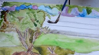 watercolor landscape tree painting