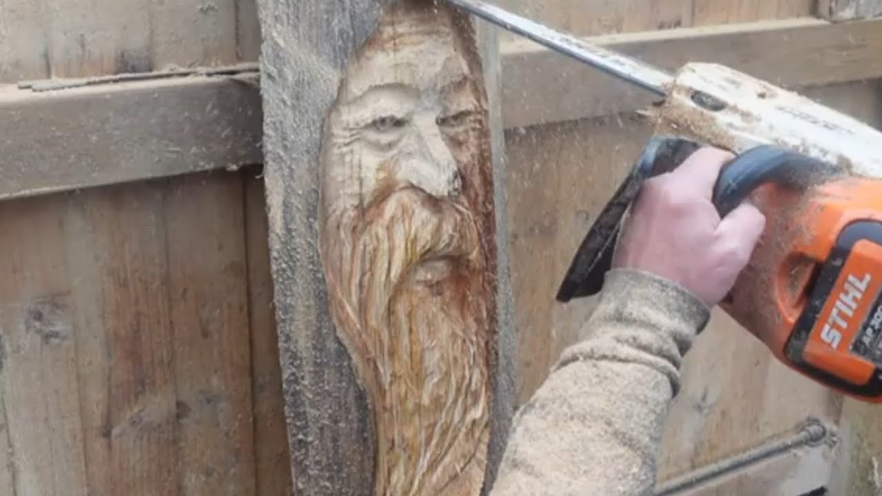 How to Chainsaw Carve a Wood Spirit into a post YouTube