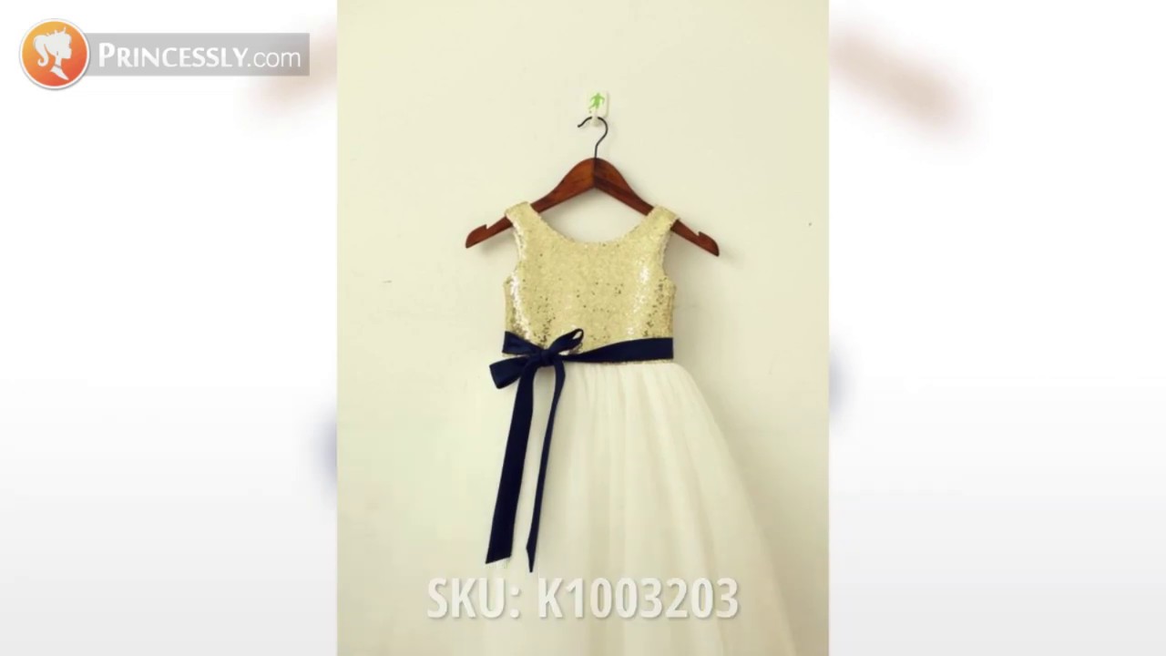 Blush Pink / Gold Sequin Ivory Tulle Flower Girl Dress | Princessly Dresses