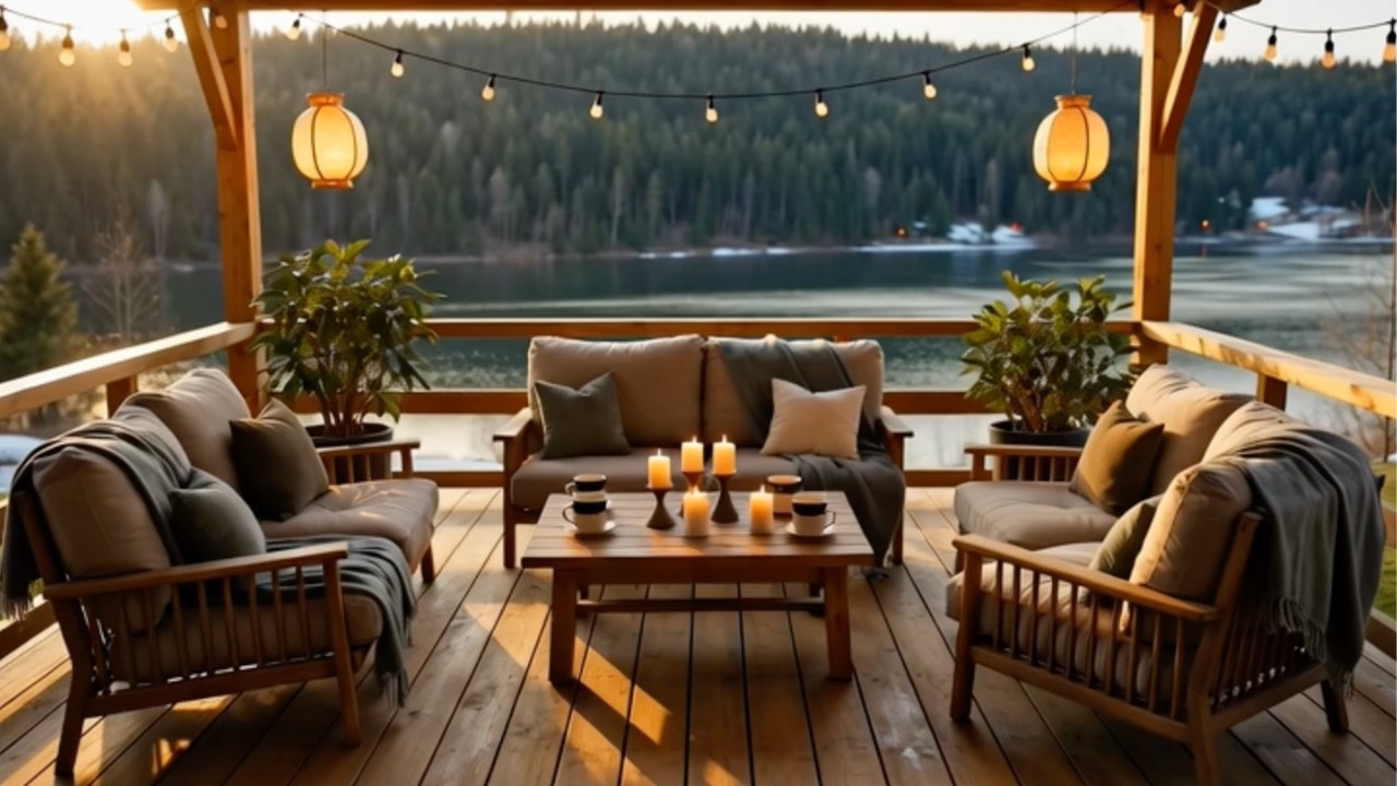 Lakeside Sunset Terrace 🌅 Soft Jazz & Candlelight for the Perfect Cozy Evening
