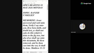 RCCG OPEN HEAVEN GLOBAL OUTREACH 18 MAY 2026 MONDAY
