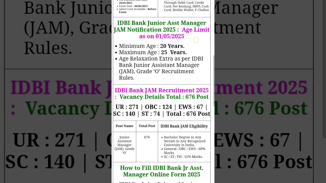 IDBI Junior Assistant Manager JAM Recruitment 2025
