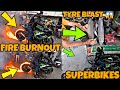 FIRE BURNOUT ON SUPERBIKES😱||TYRE BLAST 😨||V CRAZY BURNOUT 🔥 ||@aalyanvlogs1299