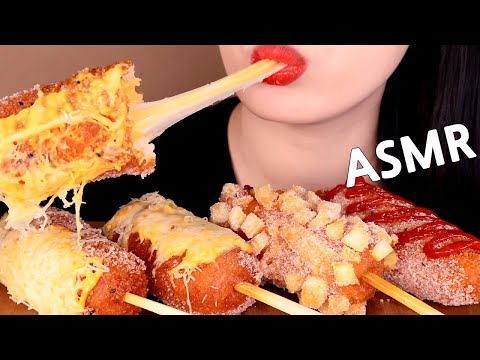 ASMR DOUBLE CHEESE CORN DOG eating sounds MUKBANG 명랑신메뉴 따따블치즈핫도그 먹방 咀嚼音ダブルチーズハットグを食べる|Mellawnie ASMR