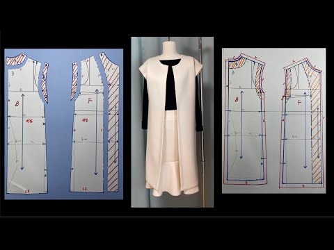 프렌치 슬리브 롱베스트 투피스 패턴 그리기 009 How to draw a white long vest two-piece pattern