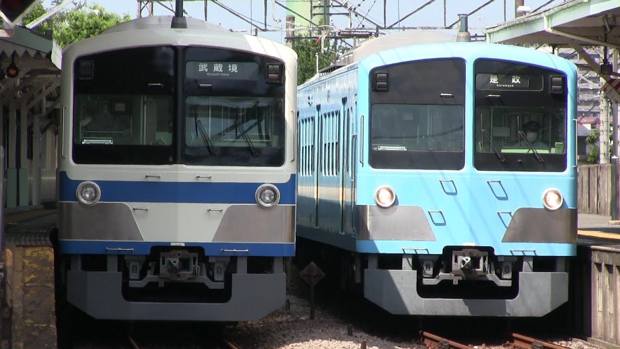 西武多摩川線「新101系」伊豆箱根鉄道＆近江鉄道塗装車両の並び