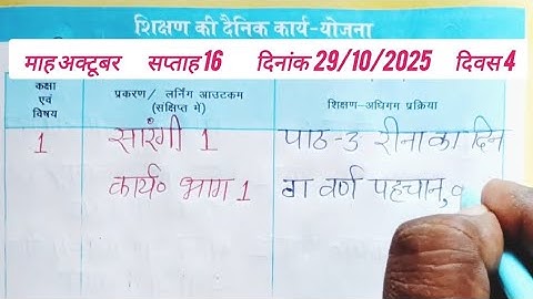 शिक्षक डायरी कक्षा 1 ll सप्ताह 16 दिवस 4 ll Shikshak diary class 1 ll week 16 ll kaksha 1 ki diary