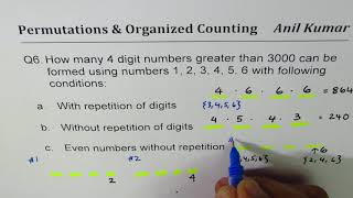 Q6 How many 4 digit numbers can be formed with different conditions