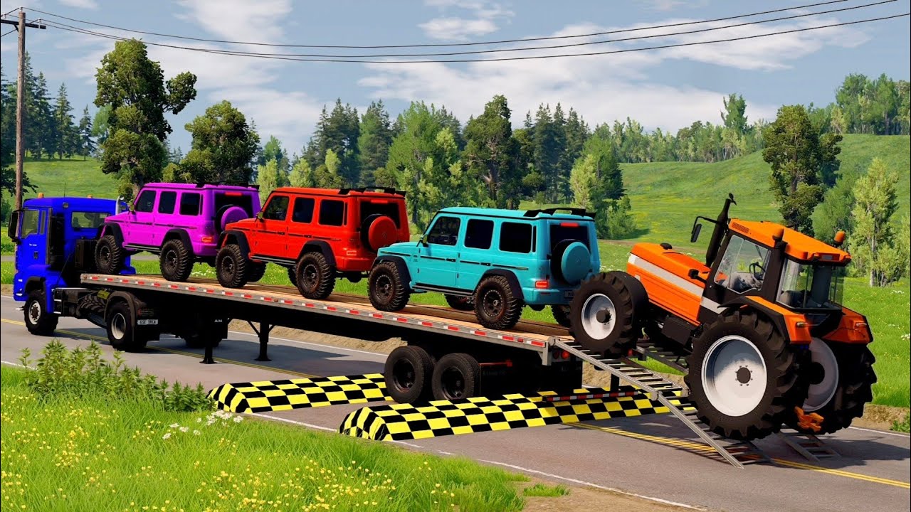 Flatbed Truck Mcqueen | Transportation with Truck - Pothole vs Car #01 - BeamNG.Drive