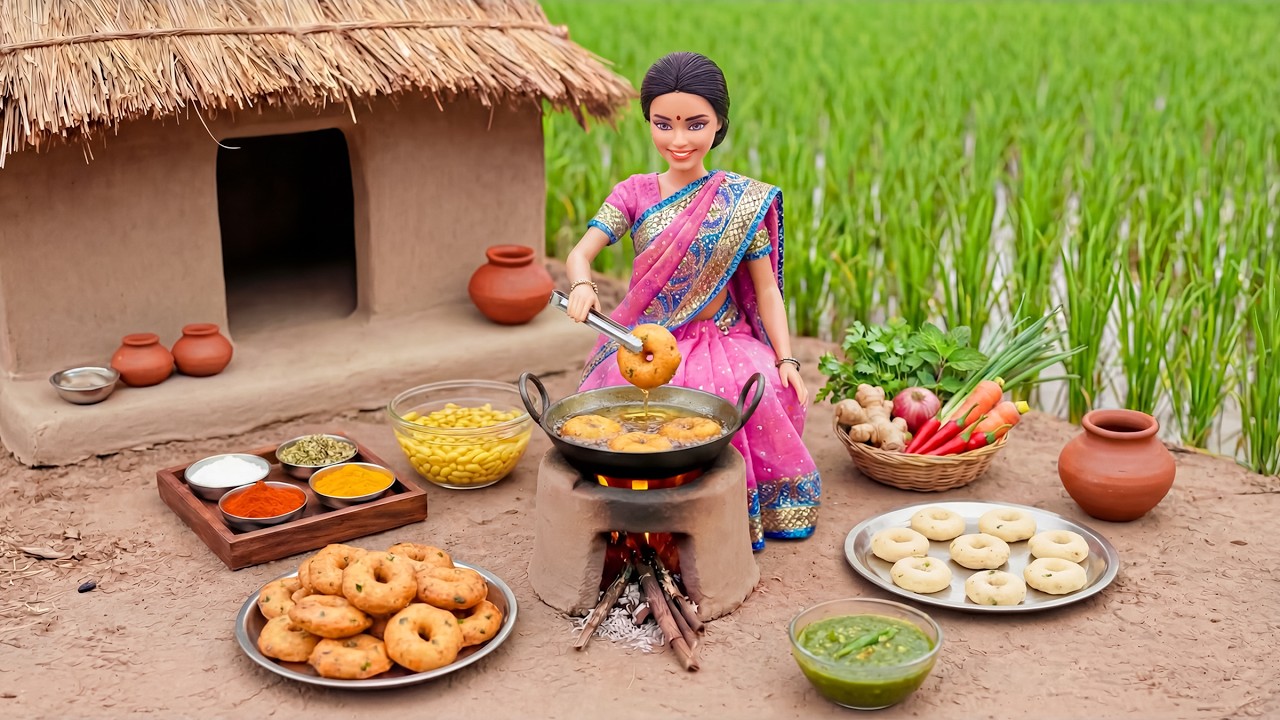 Miniature Doll Makes Crispy Vada Pav ASMR | Indian Village Tiny Kitchen Story