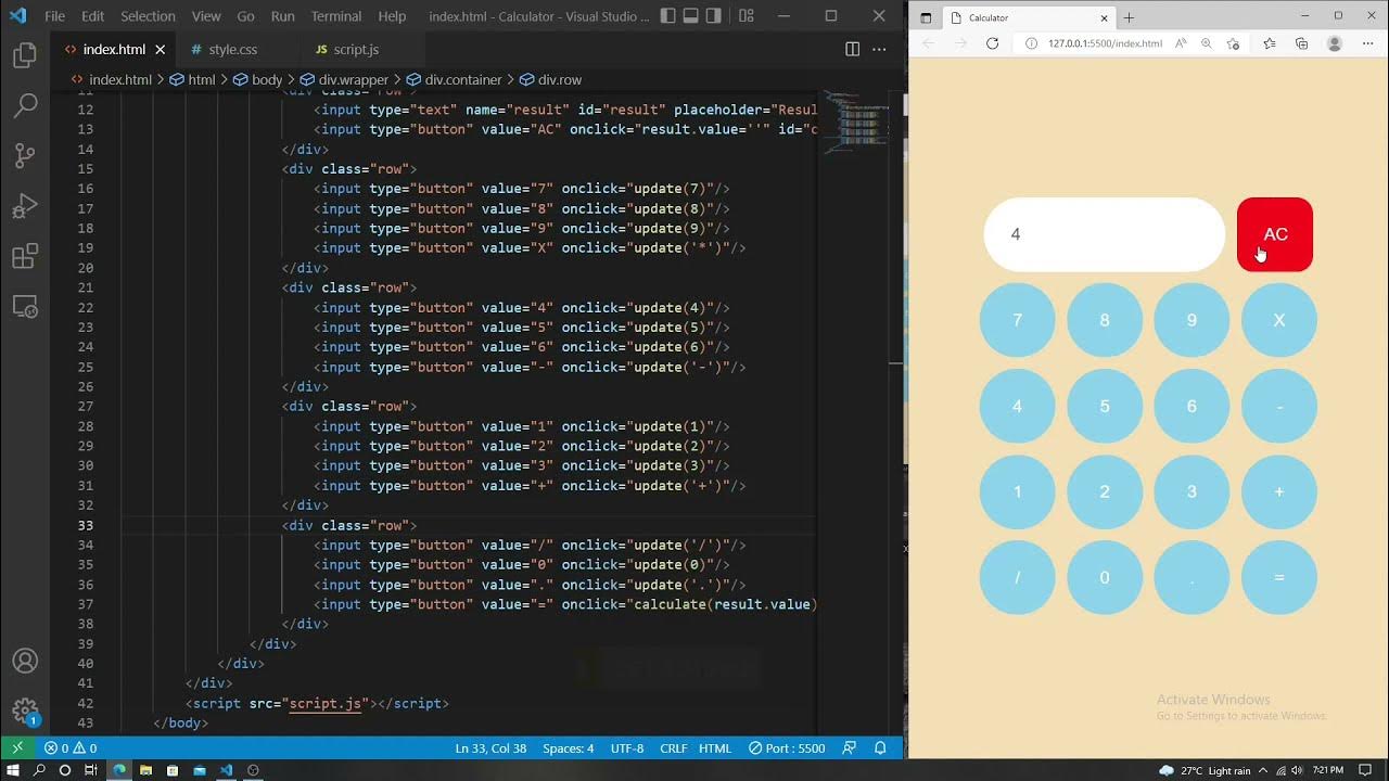 How to create calculator using HTML and CSS Javascript | VS code - YouTube