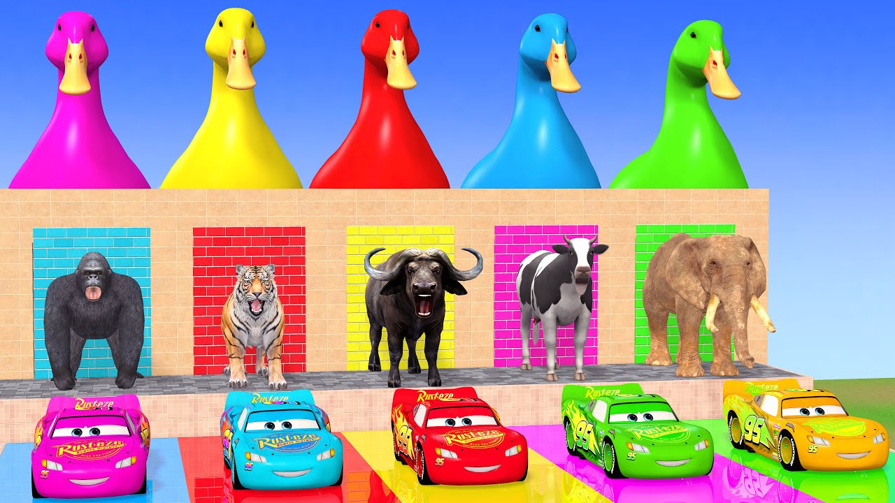 Long Slide Game With Cow Elephant Gorilla Hippopotamus Tiger 3d Animal Game Funny 3d Animals