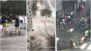 BREAKING NEWS, Orang-orang Berjatuhan Tersapu Dahsyatnya Badai di Hongkong