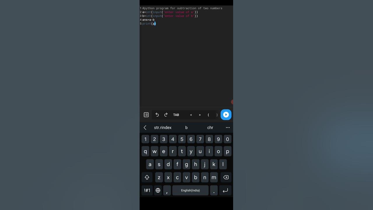 Python program for subtraction of two numbers #Techlearn #Python - YouTube