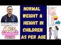 Normal weight  height of children as per age