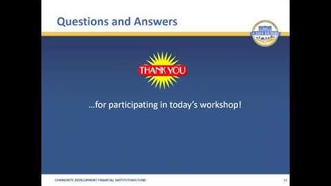 FY 2020 CDFI and NACA Program Pre Application Webinar