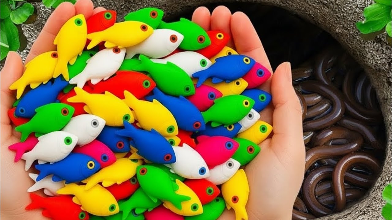 Catch Fish 🐠 Beautiful 7 colors in aquarium Very happy 