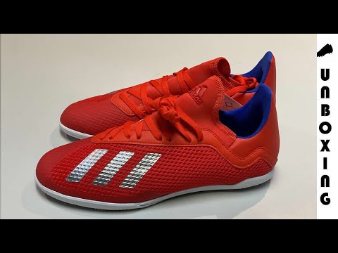adidas X 18.3 IN J RED / SILVER / BLUE - YouTube