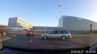 Close Call In Roundabout.