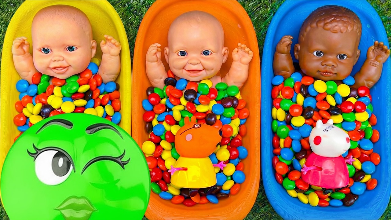 33 Minutes Satisfying with Full of 3 Rainbow BathTubs Candy with M&M's & Magic Slime Cutting Video