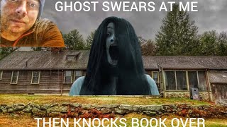 Conjuring House Angry spirit swears and throws a book.