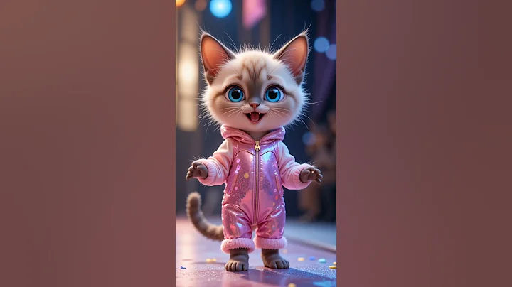 Watch the video about A cute siamese kitten is dancing in a fashion show.