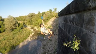 Repelling Off An Old Train Track Bridge