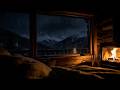 Rainy Snow Mountain Night in a Cozy Cabin 🌧️🔥 Fireplace Sounds for Deep Sleep | Rain ASMR | No Ads