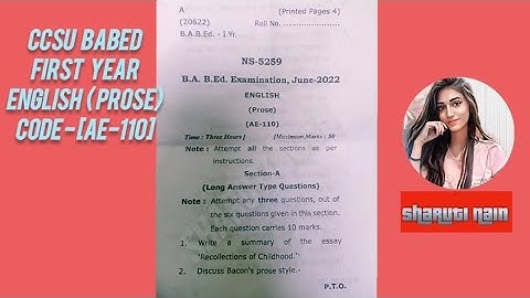 Chaudhary Charan Singh University BaBed first year question paper of English Prose(2022)