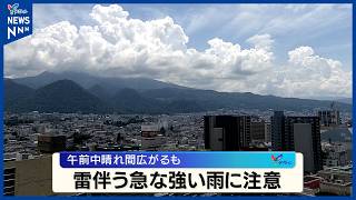 気圧の谷や暖かく湿った空気の影響で雷を伴った強い雨に注意が必要　山形県
