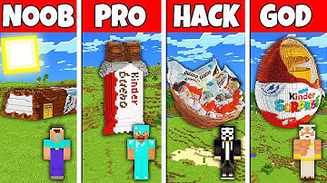 Minecraft Battle: NOOB vs PRO vs HACKER vs GOD! KINDER CHOCOLATE BUILD CHALLENGE in Minecraft