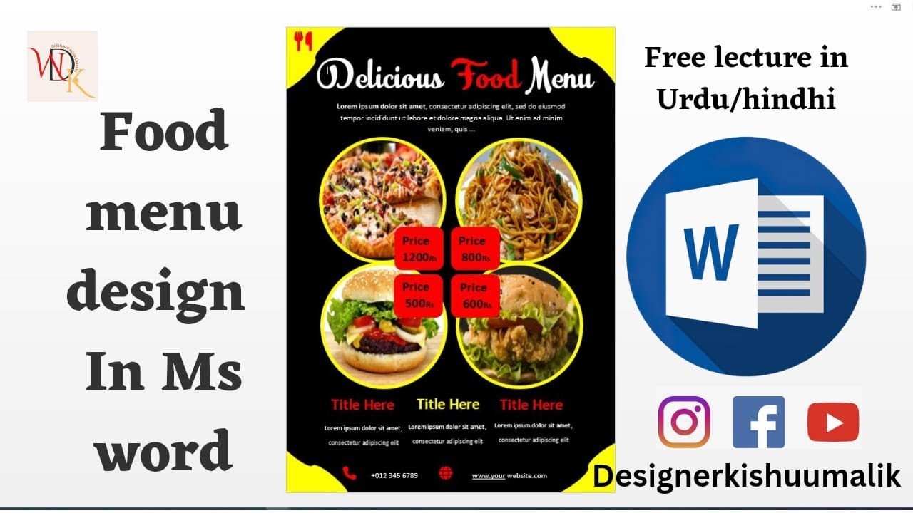 Food Menu Design in MS Word | Menu Design for Restaurant | Menu Card Design