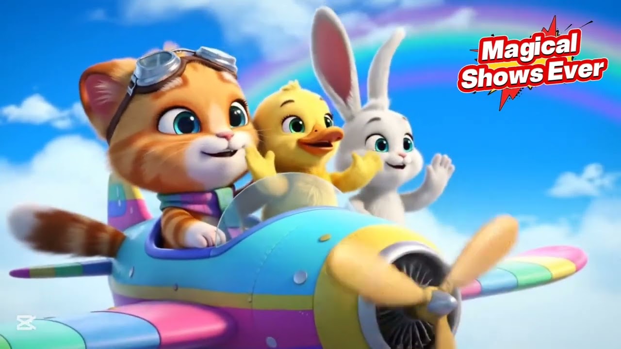 Flying Friends in the Sky | Kitten, Duckling & Rabbit Airplane Song for Kids!!! 