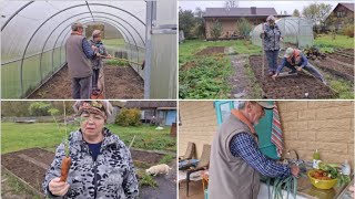 картинка: ПОМЫЛИ ТЕПЛИЦУ, ПОСАДИЛИ ЧЕСНОК, ВЫКОПАЛИ МОРКОВКУ И ПОРЕЙ.
