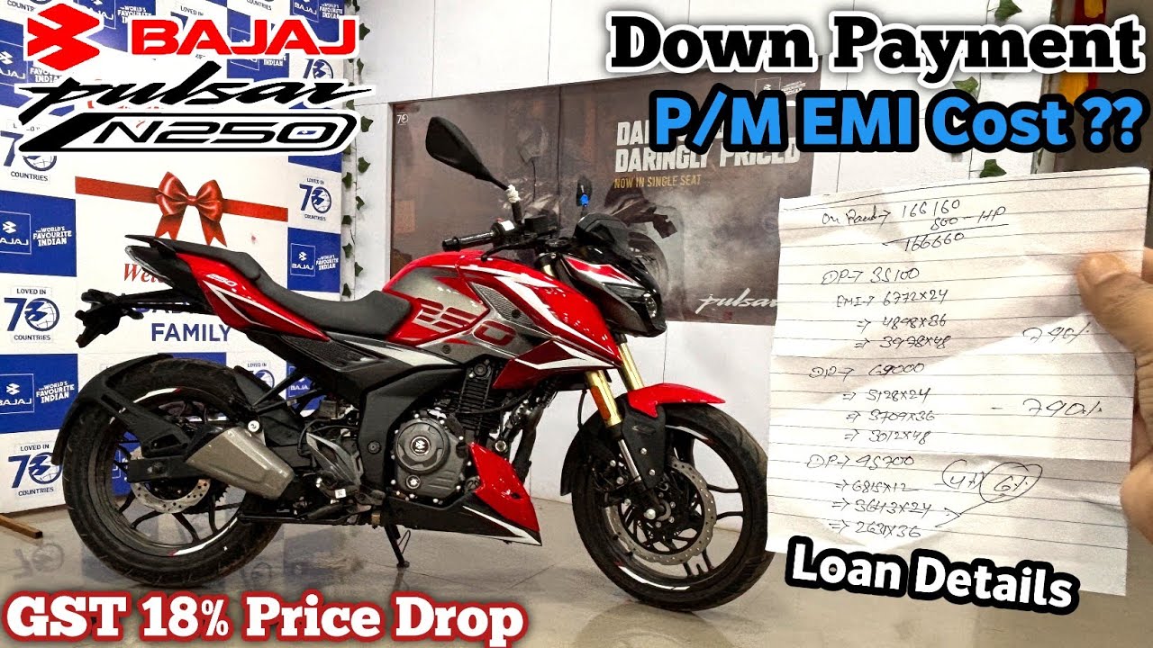Bajaj Pulsar N250 GST 18% Price Drop Finance || Down Payment & P/M EMI Cost ?? ROI% || Loan Detailed