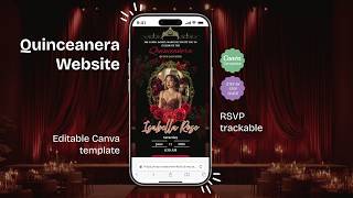 Red Black Quinceañera Invitation Canva, Sweet 15 & 16 Animated, Digital, Music RSVP Countdown,Luxury