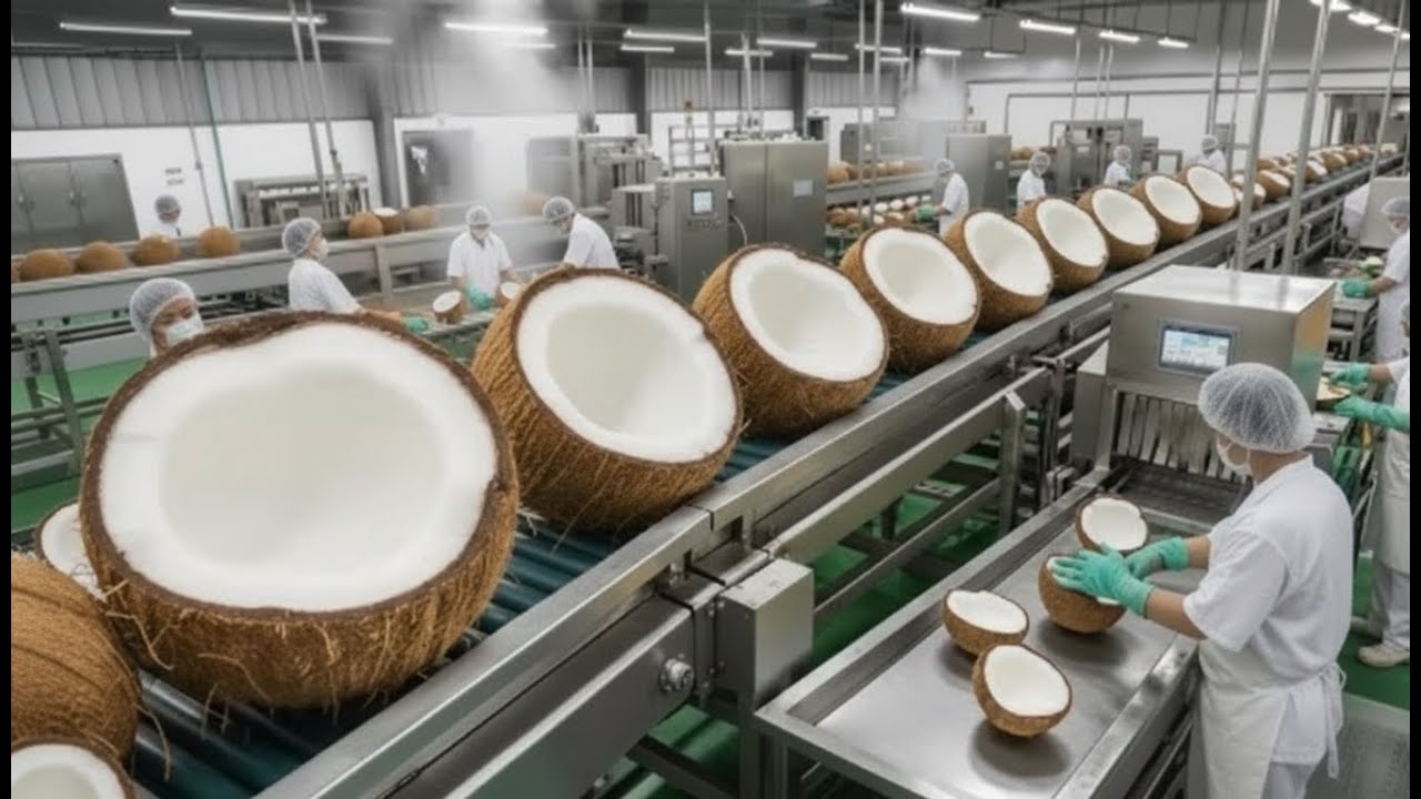 Inside the Factory: How Coconuts Are Turned into Delicious Coconut Milk (Full Process Factory)