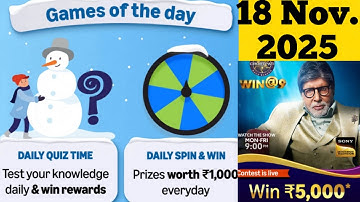 Amazon Daily Quiz Answer Today Amazon  KBC Quiz Answer Amazon Win @9 Quiz Answer Today 18 Nov. 2025