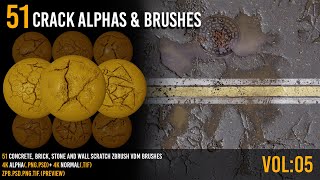 51 Zbrush Crack And Damage Brushes And 4k Alpha VOL 05