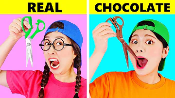 REAL VS CHOCOLATE FOOD CHALLENGE DONA Mukbang