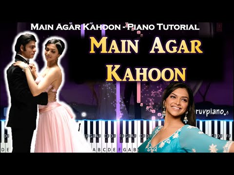 ♫ Main Agar Kahoon (Om Shanti Om) || 🎹 Piano Tutorial + Sheet Music (with English Notes) + MIDI