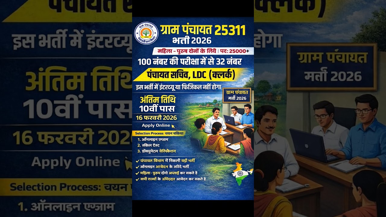 ग्राम पंचायत 25311 भर्ती 2026  | 10वीं पास Apply Online |32 नंबर में पास | बिना Interview सीधी भर्ती