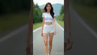 Beautiful Girl Walking On The Road