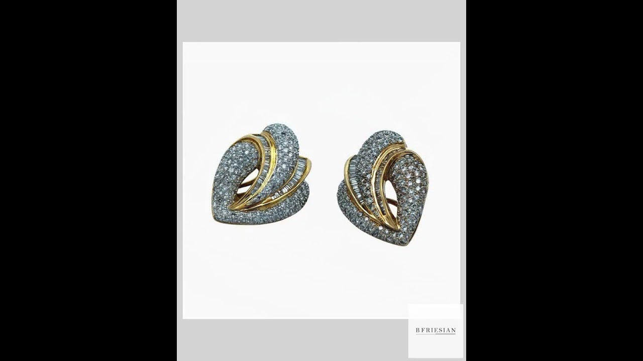 Circa 1990 Vintage Diamond and 18K Yellow Gold Earrings